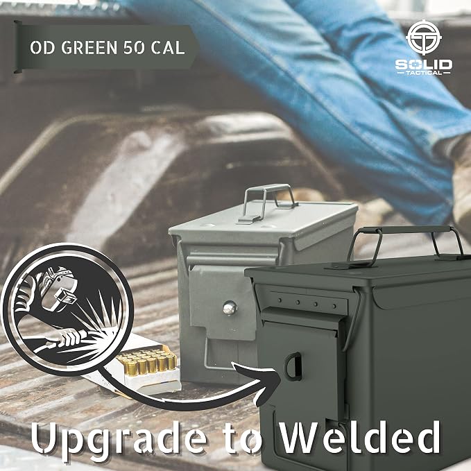 Lockable Metal Ammo Storage Box - Military & Army Steel Ammo Can for Ammunition Storage - Waterproof Ammo Crate Utility Box