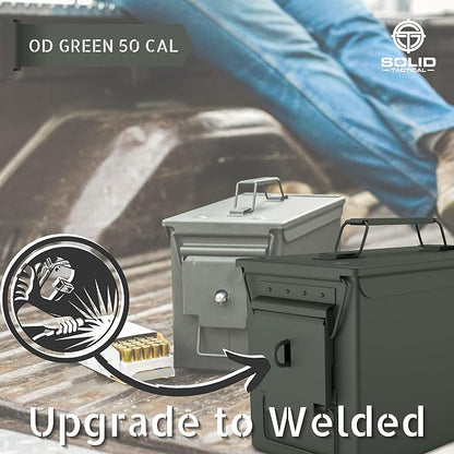 Lockable Metal Ammo Storage Box - Military & Army Steel Ammo Can for Ammunition Storage - Waterproof Ammo Crate Utility Box