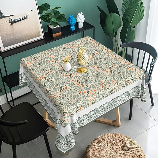 Elegant Flower Square Table Cloth Perfect for Spring Home Decor Orange Green Paisley Boho Square Table Cover for Farmhouse Decors Seasonal Tablecloths for Party Picnic Dinner Decor 60x60 Inch