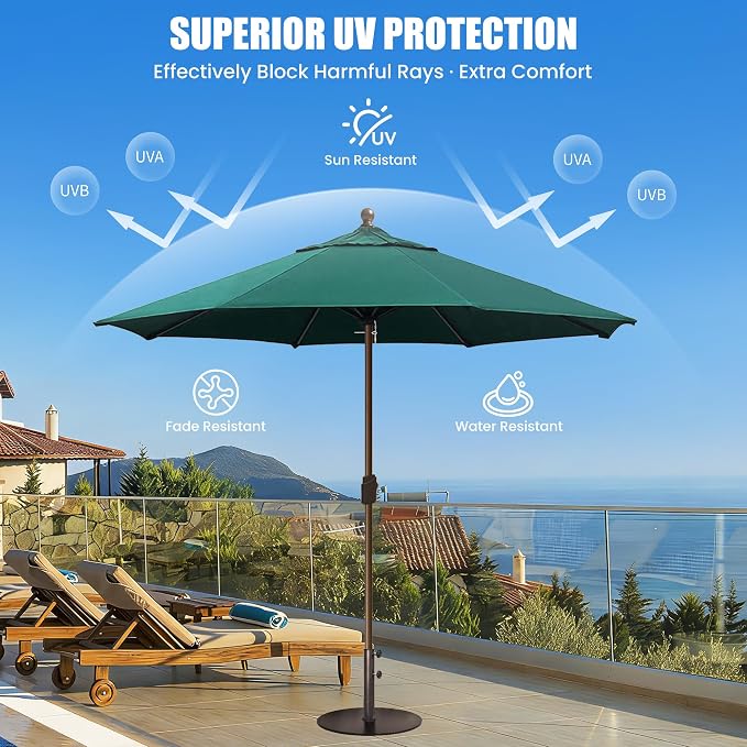 EliteShade USA 10-Year-Non-Fading 10Ft Market Patio Umbrella, UPF 50+ UV Protection Performance Sun Umbrella, Heavy Duty Commercial Grade Outdoor Table Umbrella with Crank, Windproof Vented Top for Garden, Pool, Deck and Outdoor Playsets, No Tilt, Fore...