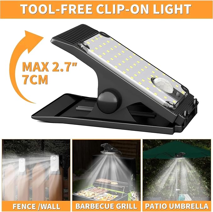 Grill Lights for Outdoor Grill, Super Bright Clip On Solar Light Outdoor 60 LED – Solar Powered Security Lights for Chicken Coop, Chain Link Fence, Garden, Camping, Patio Umbrella, RV (1 Pack)