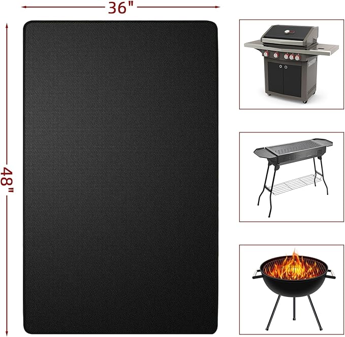 RONGTAI 36" x 48" Heat Resistant Under Grill Mats, Fireproof Waterproof Deck Patio Protector, Reusable Oil-Proof Square BBQ Mat for Outdoor Grill, Stove
