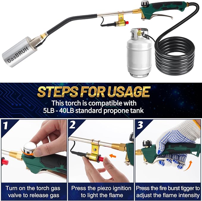 GasBRUH Propane Torch Burner Weed Torch,360,000 BTU Heavy Duty Blow Torch with Turbo Trigger and 10 FT Hose,propane weed burner torch with Igniter,Flame throwe for Weed,Garden,Wood,Charcoal,Ice Snow