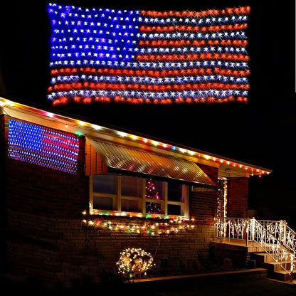 (Upgraded) American Flag Net Lights, 4th of July Decorations, 420 LED USA Flag Lights, Outdoor Waterproof Patriotic Ornament for Independence Day, National Day, Memorial Day Decor (Plug-in 110V)