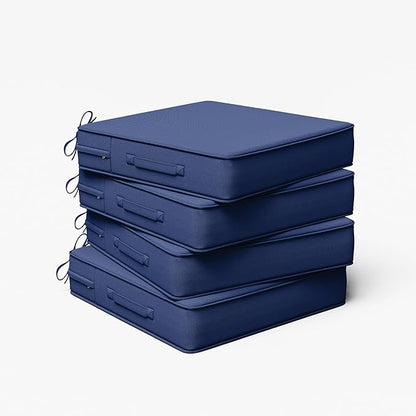 Outdoor Chair Cushion 19 x 19 x 4 Inches Patio Furniture Outdoor Waterproof Seat Cushion, Patio Chair Cushion with Handles and Ties, Square Dining Chair Cushion Set of 4, Blue