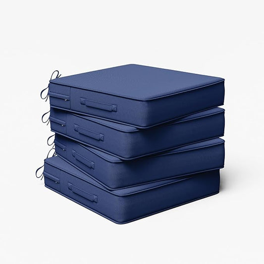 Outdoor Chair Cushion 19 x 19 x 4 Inches Patio Furniture Outdoor Waterproof Seat Cushion, Patio Chair Cushion with Handles and Ties, Square Dining Chair Cushion Set of 4, Blue