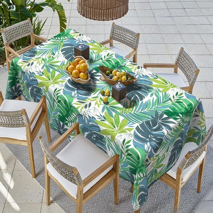 Outdoor Rectangle Tablecloth, 60×84 Inch Water Repellent Picnic Table Cover with Umbrella Hole Zipper for Patio Family Meal, Islamorada Blue Green
