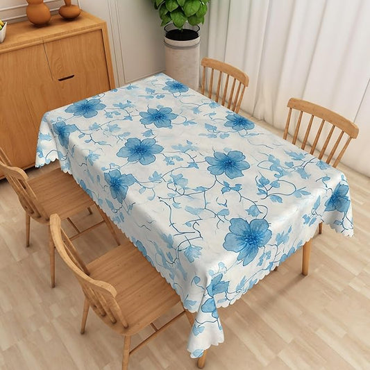 Blue Flower Rectangle Tablecloth Perfect for Spring Home Decor 60x84 Inch Blooming Floral Washable Table Cover Watercolor Rustic Table Cloth Dust-Proof for Farmhouse Decoration Buffet Picnic