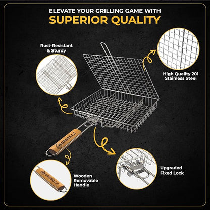 UPGRILLZ Fish Grill Baskets for Outdoor Grill Vegetables, Fish Grilling rack for Grill, BBQ Grilling Basket, Stainless steel Grill Basket for Veggies, shrimp