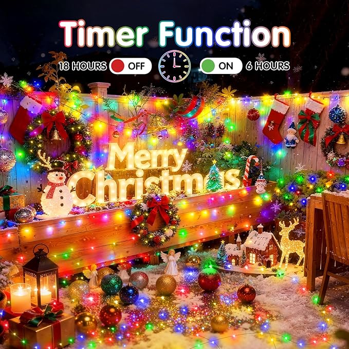 KNONEW 203FT Outdoor Christmas Fairy Lights Plug in,600 LED String Lights Outdoor Waterproof 8 Modes Memory Times for Wedding Bedroom Walls Garden Trees Decoration(Multicolor)