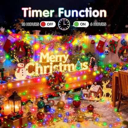 KNONEW 203FT Outdoor Christmas Fairy Lights Plug in,600 LED String Lights Outdoor Waterproof 8 Modes Memory Times for Wedding Bedroom Walls Garden Trees Decoration(Multicolor)