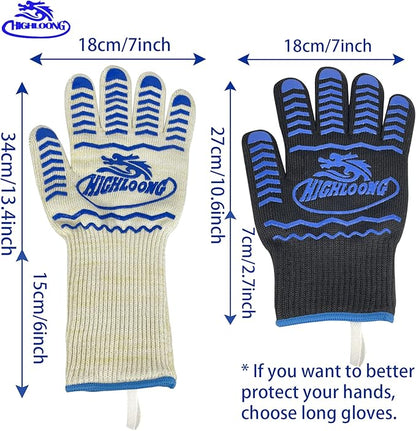 BBQ Gloves, Oven Gloves 1472℉ Extreme Heat Resistant, Grilling Gloves Silicone Non-Slip Oven Mitts, Kitchen Gloves for BBQ, Grilling, Cooking, Baking-1 Pair… (One Size Fits Most, Black)
