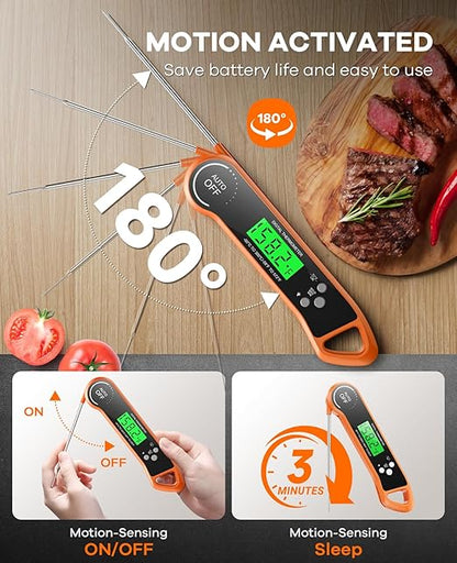 SILVLF Meat Thermometer Digital, Instant Read Thermometer with Backlight, Calibration & Hold Function, Waterproof Food Thermometer for Kitchen and Outside, BBQ,Turkey, Candy, Liquids, Beef (Orange)