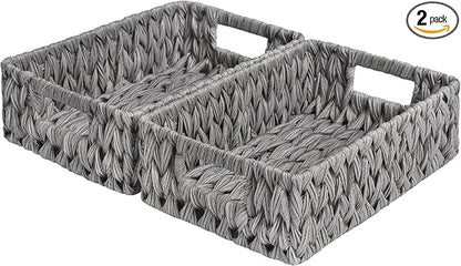 GRANNY SAYS Wicker Baskets for Storage, Waterproof Storage Baskets, Odorless Wicker Basket with Handles, Decorative Storage Containers, Gray Basket for Pantry Storage, 2-Pack