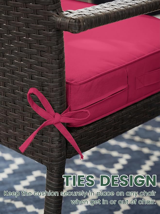 Outdoor Chair Cushion 24 x 24 x 5 Inches Patio Furniture Outdoor Waterproof Seat Cushion, Patio Chair Cushion with Handles and Ties, Square Dining Chair Cushion Set of 4, Pink