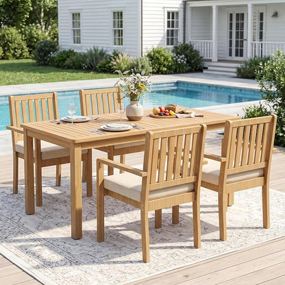 Wisteria Lane 5 Pieces Acacia Outdoor Patio Table and Chairs Set for 4, Patio Outdoor Dining Table Set with Cushion, Modern Outdoor Patio Set for Deck Lawn Backyard Garden, Brown