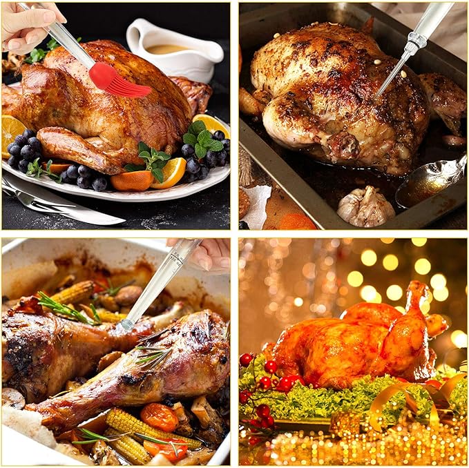 Turkey Baster with Silicone Bulb Meat Marinade Injector Needle Barbecue Basting Brush Cleaning Brush Grade 90 Cheesecloth Turkey Lacer 7 Inch Meat Trussing Needle Cooking Twine for Turkey Beef