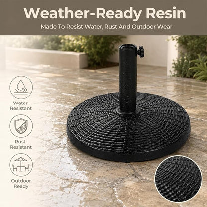22 Lbs 17.72 Inch Round Umbrella Stand, Heavy Duty Weighted Base for Outdoor Market Parasols, Stable Holder for Patio Deck Lawn Garden Poolside, Black