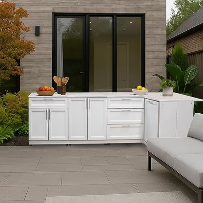 Blue Sky Outdoor Living White Shaker 4-Piece Outdoor Kitchen Combo Set 6 – Modular Weather-Resistant Storage Cabinets