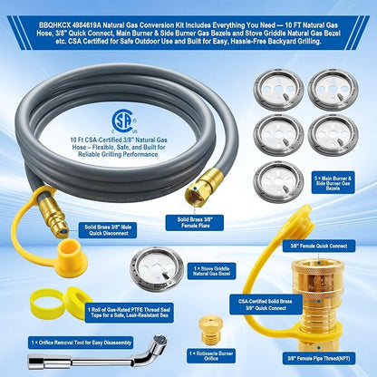 4984619A Natural Gas Conversion Kit Compatible with Char-Broil Commercial & Signature Series Dual Fuel Grill(2008 to 2019), Propane to Natural Gas Conversion Kit w/ CSA Gas Hose & 3/8" Quick Connect.