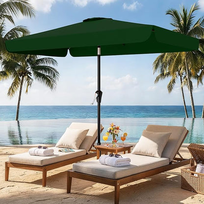 AreShark 6.5 x 10 FT Rectangular Valance Patio Umbrella, Outdoor Umbrella with Tilt and Crank, Market Table Umbrellas W/ 6 Ribs UV Protection for Garden, Deck, Backyard and Pool, Dark Green