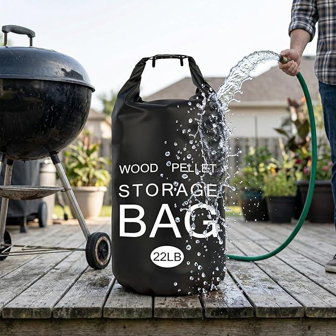 2 Pack 22LB Wood Pellet Storage Containers - Waterproof Pellet Storage Bag with Handles, Charcoal Storage Bin for Grill, Smoker Accessories Organizer for BBQ Pellets Charcoal & Wood Chips