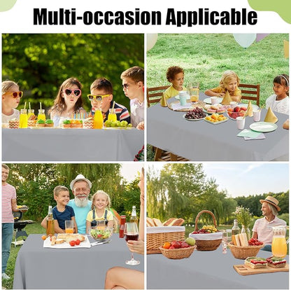 Smiry Disposable Table Cloth - 12 Pack, 54 x 108 Inch Waterproof Rectangle Tablecloths for Parties, Decorative Plastic Table Cover, Leakproof & Sturdy, Grey