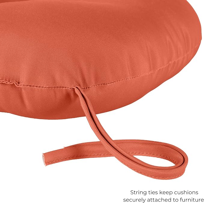 15 x 15 Round Bistro Chair Cushion, Reversible Patio Seat Cushion with Attached Ties, Polyester Fabric, Recycled Polyfiber Fill, Set of 2 - Rust
