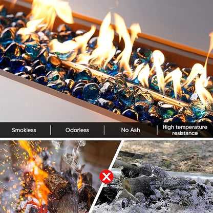 Onlyfire 10 lbs Fire Glass Diamonds 1 Inch, Reflective Fire Pit Glass Rocks for Propane & Natural Gas Fireplace, High Luster Multi-Faceted Stones, Cobalt Blue (Multicolor & Blends Available)