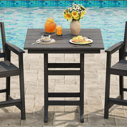 Garvee Outdoor Patio Bar Table for 2-4, All-Weather HDPE Bar Height Table with Umbrella Hole and Spacious Tabletop for Outside,Poolside, Backyard