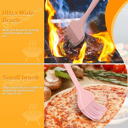 LELE LIFE 3 Sizes Silicone Basting Brush, Extra Large Heat Resistant Pastry Brush Spread Oil Butter Sauce Marinade for BBQ Grilling Baking Kitchen Food Cooking (Pink)