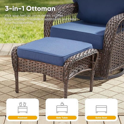 Belord Luxury Patio Furniture Set with 5-inch Thick Cushion, Outdoor High Back Swivel Rocker Patio Chairs, 7PCS Wicker Conversation Set for Deck Yard and Poolside,Blue