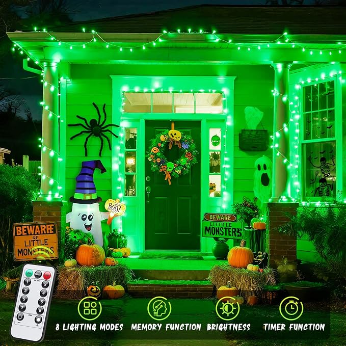JMEXSUSS 33ft 100 LED Green Battery Operated Lights for Halloween Decor | Green Christmas Lights Battery Operated, Halloween string Lights Indoor Outdoor for Tree House Yard Xmas