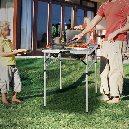 REDCAMP 24" Square Folding Grill Table for Outside, Lightweight Portable Metal Aluminum Outdoor Grill Table with Adjustable Height Legs, Great for Camping Picnic Cooking BBQ, Silver 2ft