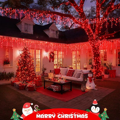 JMEXSUSS 400 LED Red Icicle Christmas Lights Outdoor | Connectable Red icicle Lights Indoor Outdoor with Remote, Christmas Lights for Valentine Room Fireplace Christmas Decorations