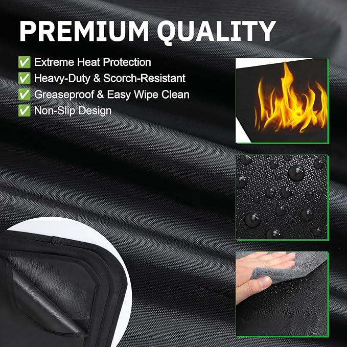 Tigeen 2 Pcs BBQ Grill Protector Cover and Under Grill Pad Set, 58'' Waterproof Windproof Barbecue Cover with Double Sided Oil Proof Fireproof Deck Mat for Outdoor Kitchen Patio Protection