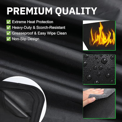 Tigeen 2 Pcs BBQ Grill Protector Cover and Under Grill Pad Set, 58'' Waterproof Windproof Barbecue Cover with Double Sided Oil Proof Fireproof Deck Mat for Outdoor Kitchen Patio Protection