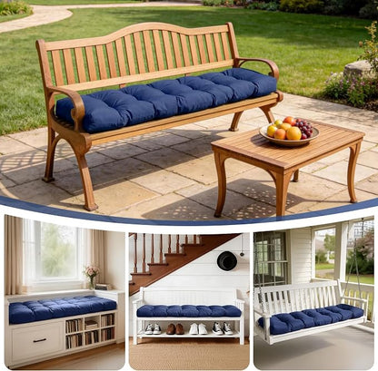 IASEAHK Outdoor Bench Cushion 48x18x5 Inch, Waterproof & Fade-Resistant Patio Furniture Cushions, Tufted Memory Foam Indoor/Outdoor Cushions for Couch Swing with Non-Slip Backing & Straps, Navy Blue