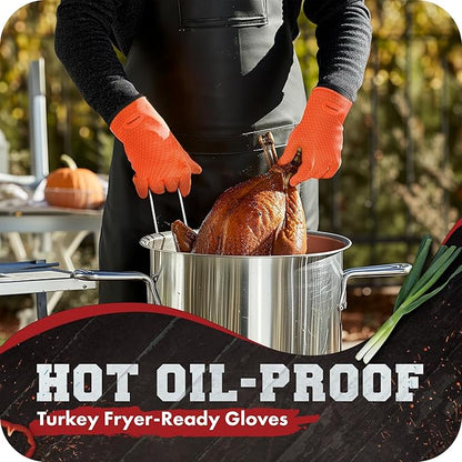 Kitchen perfection XL Silicone Smoker Oven Gloves-Extreme Heat Resistant BBQ Gloves-Handle Hot Food Right on Your Grill Fryer&Pit|Waterproof Grilling Cooking Baking Mitts|Superior Value Set+3 Bonuses