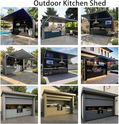 Outdoor Kitchen BBQ Pod, Modular Stainless Steel Barbecue Cabinet, Prefabricated Garden Cooking Shed, Custom Weatherproof Fridge, Luxury Appliance & Bar Modules for Outdoor Entertaining