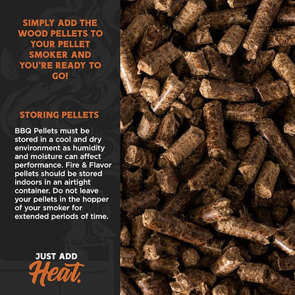 Fire & Flavor Premium All Natural Hardwood Pellets for Smokers and Pellet Grills - 100% Natural Hickory Wood Pellets for Smoking, BBQ, Roasting, and Baking - 20 Lb. Bag