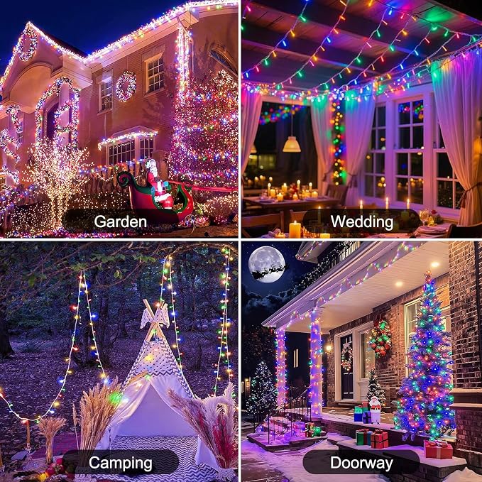 2 Pack Battery Operated String Lights Outdoor Indoor Total 132ft 400 LED, 8 Modes with Remote Timer Waterproof Twinkle Fairy Lights Battery Powered for Christmas Tree Bedroom Party Decor, Multicolor