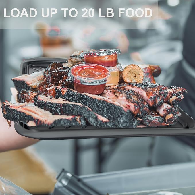ECOIOU Grilling Prep and Serving Tray with Lid, BBQ Deep Tray for Marinating Raw and Cooked Food, Melamine Serving Trays for Food, Black and Red