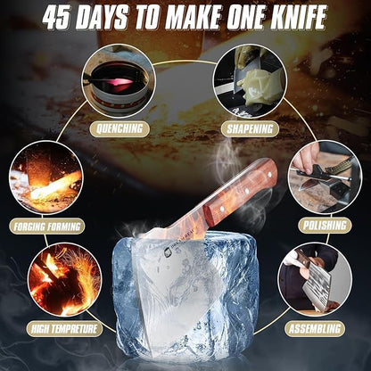 Dream Reach Meat Cleaver Knife Heavy Duty Bone Chopper Stainless Steel Butcher Axe Hand Forged Butcher Knife Meat Bone Cleaver for Kitchen Outdoor BBQ, Christmas Gifts for Men Women