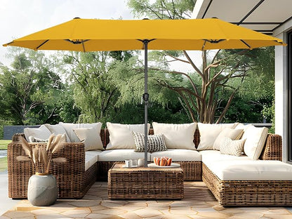 PHI VILLA 13ft Large Patio Umbrellas, Double-Sided Outdoor Market Rectangle Umbrella for Outside, Golden Yellow