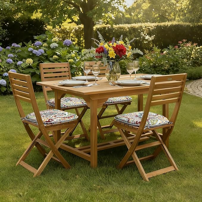 DYTXIII Set of 4 Outdoor Chair Cushions with Ties,Water Repellent Patio Chair Pads 17"x 16" for Outdoor Furniture,Round Corner Seat Cushions for Garden Yard Kitchen Paisley Chilli