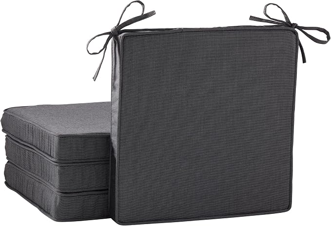 Indoor/Outdoor Chair Pads in Sunbrella Fabric – 17''x17'' Patio Seat Cushions with Foam Insert, Removable Reversible Cover & Ties for Patio Dining Chairs – Set of 2 or 4, Canvas Coal