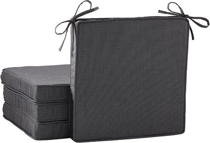Indoor/Outdoor Chair Pads in Sunbrella Fabric – 17''x17'' Patio Seat Cushions with Foam Insert, Removable Reversible Cover & Ties for Patio Dining Chairs – Set of 2 or 4, Canvas Coal