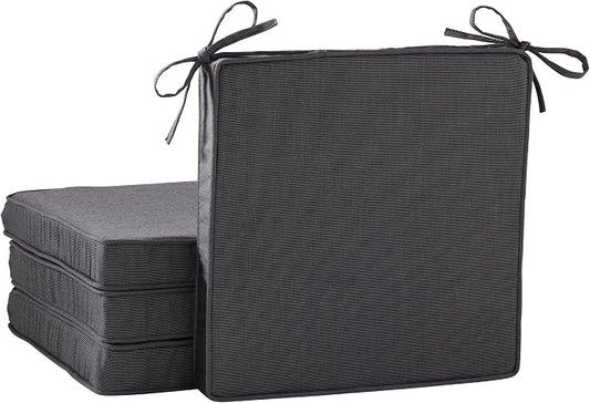 Indoor/Outdoor Chair Pads in Sunbrella Fabric – 17''x17'' Patio Seat Cushions with Foam Insert, Removable Reversible Cover & Ties for Patio Dining Chairs – Set of 2 or 4, Canvas Coal