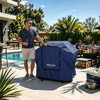 Exclusive Foldable 58 inch Grill Cover, 600D Heavy Duty Outdoor BBQ Cover for Weber Genesis II/EX/SX/LX 300 and Genesis 300 Series Weber 7130, 3-5 Burners Grill, Blue